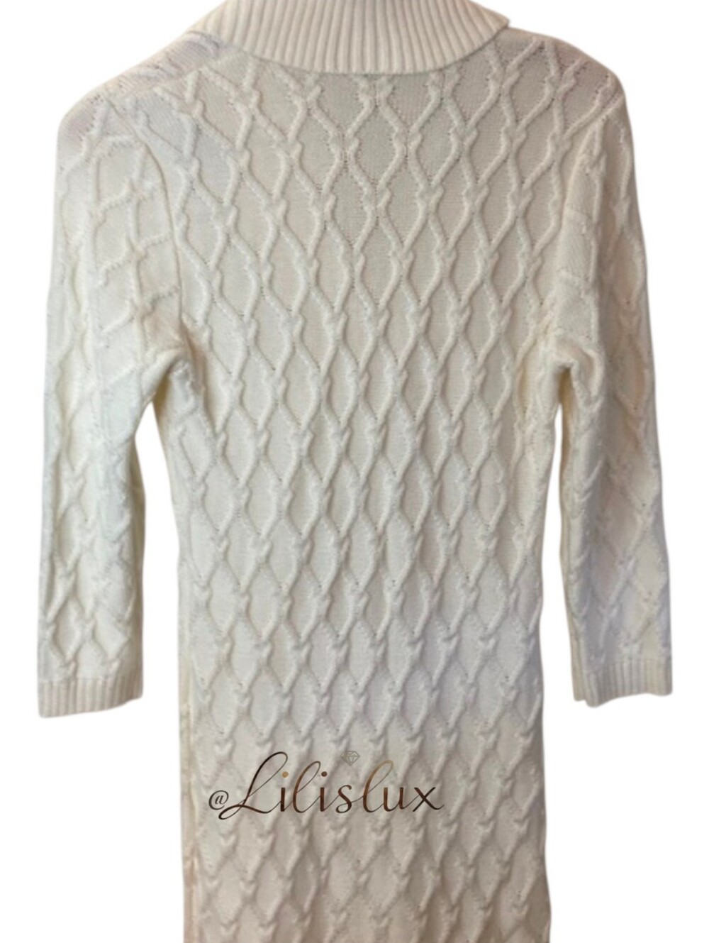 Calvin Klein Size M Ivory Cable Knit Faux Wrap Leather Buckle Sweater Dress EUC - Picture 11 of 16